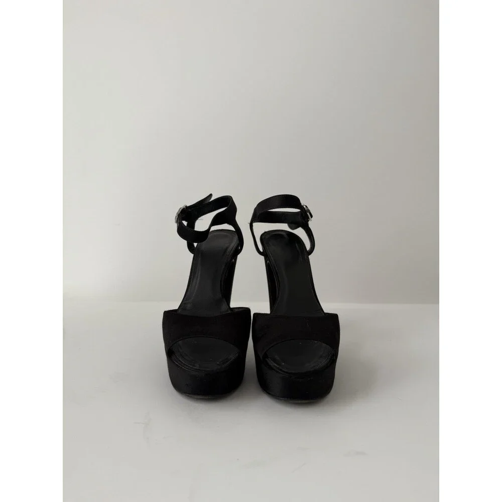 Chanel Black Satin Platform Sandals - Size 39 - With Box